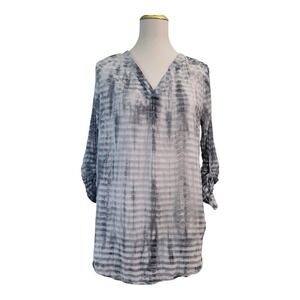 Soft Surroundings Shirt Womens Sz Small Gray Tie Dye Striped Silk V Neck Tunic